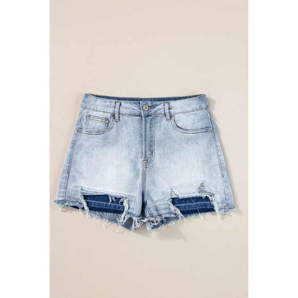 Light Blue Vintage Washed Raw Edge Jean Shorts - Picture 4 of 4